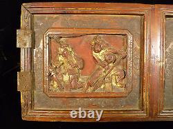 TWO ANTIQUE CARVED CHINESE CABINET DOOR PANELS With FOUR FIGURAL SCENES CIRCA 1850