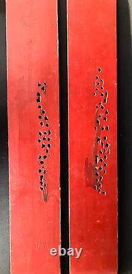 TWO Different Antique Chinese Red-Gilded Wood Hand Carved Long Panels-25 x 4