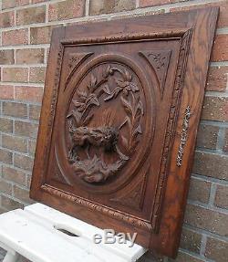 Tall French Antique Carved Panel/Door in oak Wood hunting dog 19th. C