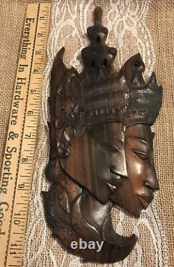 Thai Figure Asian Carved Wood Sculpture Wall Art Panel 11 1/2 dimensional front