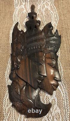 Thai Figure Asian Carved Wood Sculpture Wall Art Panel 11 1/2 dimensional front