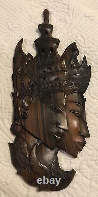 Thai Figure Asian Carved Wood Sculpture Wall Art Panel 11 1/2 dimensional front