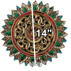 Thai Gift Home Décor Handmade Wood Relief Wall Panel Hand Carved with Colored