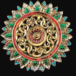 Thai Gift Home Décor Handmade Wood Relief Wall Panel Hand Carved with Colored