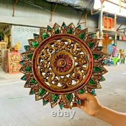 Thai Gift Home Décor Handmade Wood Relief Wall Panel Hand Carved with Colored