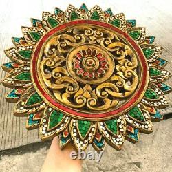 Thai Gift Home Décor Handmade Wood Relief Wall Panel Hand Carved with Colored