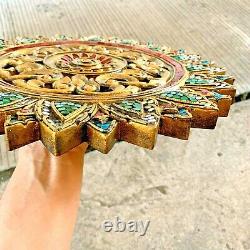 Thai Gift Home Décor Handmade Wood Relief Wall Panel Hand Carved with Colored