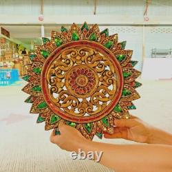 Thai Gift Home Décor Handmade Wood Relief Wall Panel Hand Carved with Colored