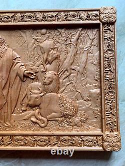 The Sixth Day of Creation Carved Wood Panel Bible Wooden Religious Wall Decor