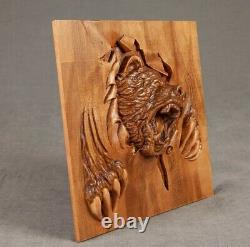 The bear is angry Carved panel NATURAL WOOD Beech