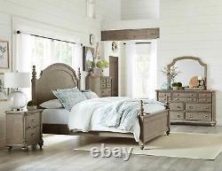 Traditional Natural Brown Solid Wood 5 pieces Bedroom Set w. King Panel Bed IA4D