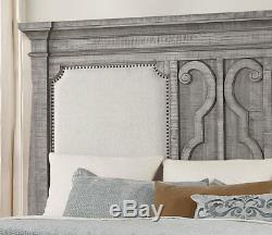 Traditional Rustic Gray Bedroom Furniture 5pc Set with King Fabric Panel Bed AAZ