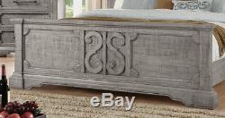 Traditional Rustic Gray Bedroom Furniture 5pc Set with King Fabric Panel Bed AAZ