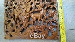 Traditional Thai Figure Asian Wall Art Carved Wood Panel Home Decor 46cm x 30cm