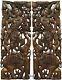 Traditional Thai Figure With Lotus On Elephant. Large Carved Wood Panels. Brown