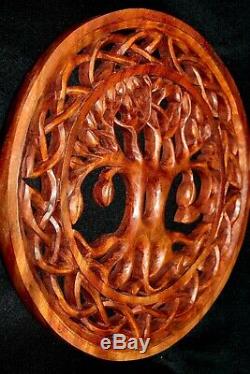 Tree of Life Carving Wall Art Panel Celtic Knot Plaque Hand Carved wood Bali