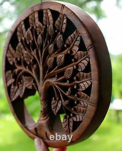 Tree of life Wall Sculpture Panel Hand Carved wood Mahogany Balinese Art