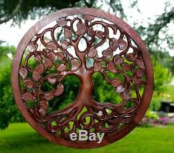 Tree of life Wall Sculpture Plaque Panel Carved wood Boho Decor Balinese Art