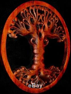 Tree of life Wall Sculpture Plaque Panel Hand Carved wood Mahogany Balinese Art