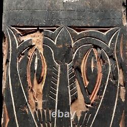 Tribal Torajan Carved Wood Panel Buffalo Vintage Primitive Tanah Toraja Carving