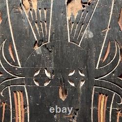 Tribal Torajan Carved Wood Panel Buffalo Vintage Primitive Tanah Toraja Carving