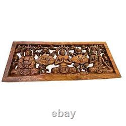 Triple Mudra Buddha Panel Hand Carved Suar Wood Bali Wall Sculpture Balinese Art