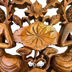 Triple Mudra Buddha Panel Hand Carved Suar Wood Bali Wall Sculpture Balinese Art