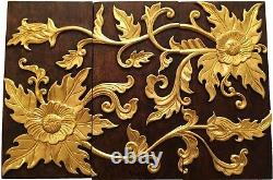 Tropical Wood Carved Wall Panels. Asian Flower Relief Wood Wall Decor. 24x36