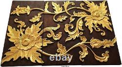 Tropical Wood Carved Wall Panels. Asian Flower Relief Wood Wall Decor. 24x36