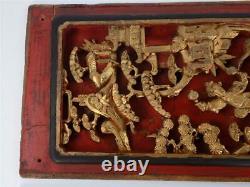 Two Antique Chinese Carved Wood Panel With Figures Pagoda Landscape