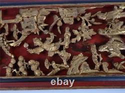 Two Antique Chinese Carved Wood Panel With Figures Pagoda Landscape