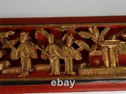 Two Antique Chinese Carved Wood Panel With Figures Pagoda Landscape