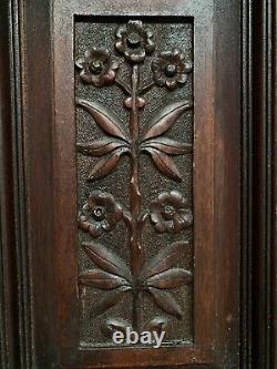 Two Antique Hand Carved Wood Panels Architectural Salvage Flowers Leaves 14.5