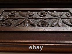 Two Antique Hand Carved Wood Panels Architectural Salvage Flowers Leaves 14.5