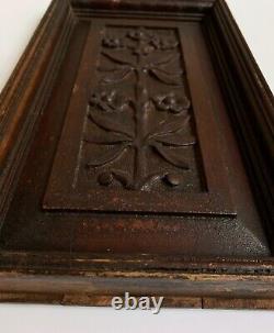 Two Antique Hand Carved Wood Panels Architectural Salvage Flowers Leaves 14.5
