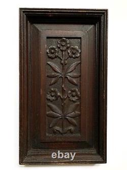Two Antique Hand Carved Wood Panels Architectural Salvage Flowers Leaves 14.5