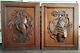 Two Antique Pair Wooden Oak Panel Carved From France Fish And Bird