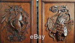 Two antique pair wooden oak panel carved from France Fish and Bird