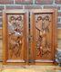 Two Antique Wooden Oak Panel Door Carved France Hunting Scene Rabbit Bird