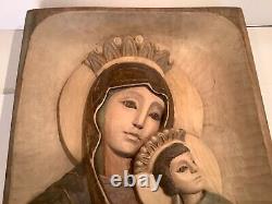 VINTAGE CATHOLIC Our Lady of Perpetual Help Carved Wood Relief Panel Image