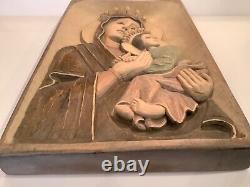 VINTAGE CATHOLIC Our Lady of Perpetual Help Carved Wood Relief Panel Image