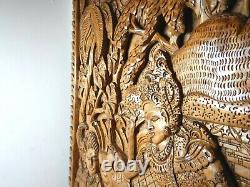VINTAGE INDONESIAN DEEPLY CARVED WOOD PANEL 51cm x 30cm x 2cm