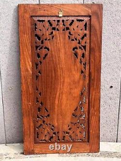 VTG Hand Carved Wood Panel Inlaid Brass Peacock Floral Wall Art Plaque 20x10.5