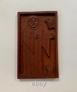 VTG MEXICAN HAND CARVED SAINT RELIEF WOOD WALL PLAQUE PANEL FOLK ART St. Francis