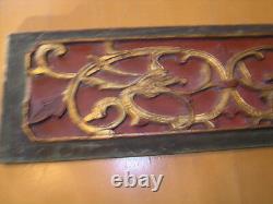 Very Early Antique Chinese Hand Carved Gilt Wood Panel Scholar Art 3D Dragons