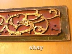 Very Early Antique Chinese Hand Carved Gilt Wood Panel Scholar Art 3D Dragons