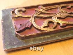 Very Early Antique Chinese Hand Carved Gilt Wood Panel Scholar Art 3D Dragons