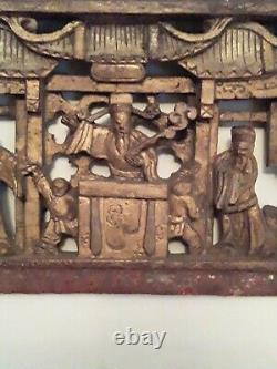 Very Fine Chinese Qing Lacquer Gilded Carved Wood Panel