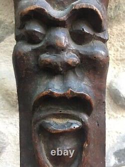 Very Nice Panel Wood Carved 18th Decoration Head Crafts Grotesque Leaves