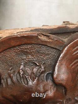 Very Nice Panel Wood Carved 18th Xvii Decoration Head Devil Decoration